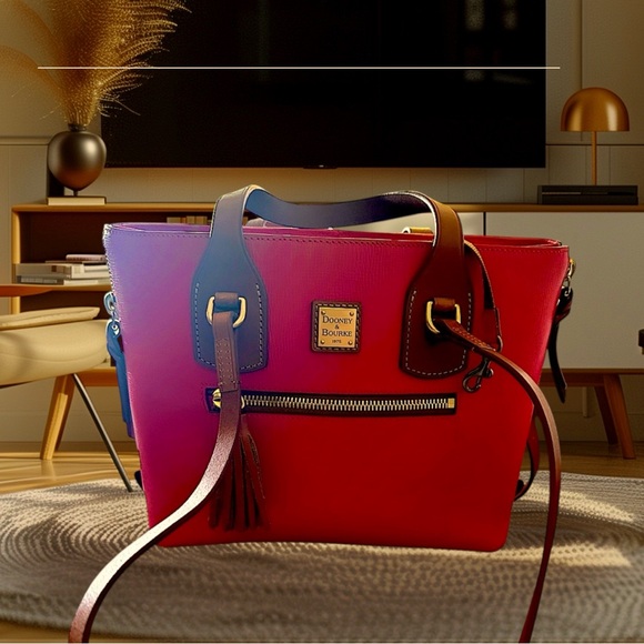 Dooney & Bourke LEATHER Shoulder Bag or Tote in GERANIUM. EXQUISITE QUALITY. - Picture 2 of 12